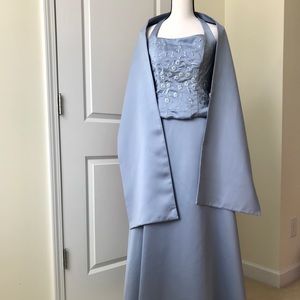 3 Piece Blue Satin halter top, skirt & wrap